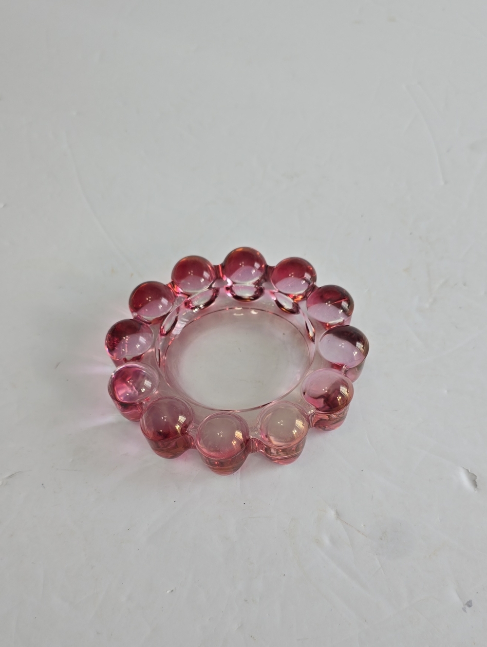 Vintage Anchor Hocking Ashtray Circular Trinket Bubble Glass Pink Scalloped